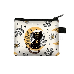 Rectangle Printed Polyester Wallet Zipper Purse, for Kechain, Card Storage, Cat Shape, 11x13.5cm(PW-WG62128-10)