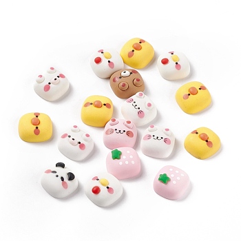 Opaque Resin Cabochons, Square with Cat & Chick & Hen & Bear, Mixes Shapes, Mixed Color, 17x17.5x8.5mm