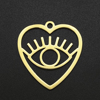 201 Stainless Steel Pendants, Laser Cut, Hollow, Heart with Eye, Golden, 26.5x24.5x1mm, Hole: 2mm