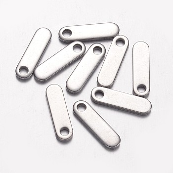201 Stainless Steel Charms, Oval, Stainless Steel Color, 12x3.5x1mm, Hole: 1.5mm