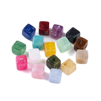 Acrylic Bead, Imitation Jade, Cube, Mixed Color, 9x8x8mm, Hole: 2mm