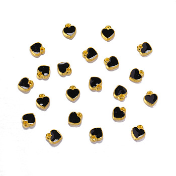 Zinc Alloy with Enamel Jewelry Charms Accessories, Heart, Golden, Black, 7x8mm