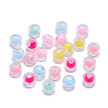 Transparent Acrylic Beads, Bead in Bead, Round, Mixed Color, 8x7.5mm, Hole: 2mm