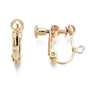 Brass Clip-on Earring Findings, with Loop, Real 18K Gold Plated, 19x16x4.5mm, Hole: 1.6mm