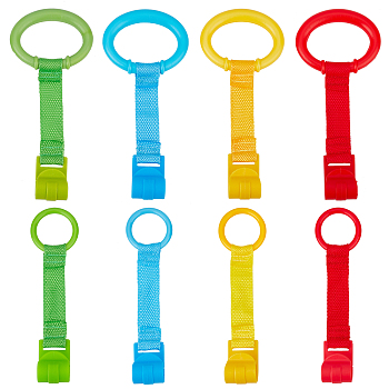 SUPERFINDINGS 8Pcs 8 Style Plastic Play Bed Pull Ring, with Nylon Belt, Mixed Color, 200~205x53.5~92x25mm, Hole: 39.5~68mm, 1pc/style
