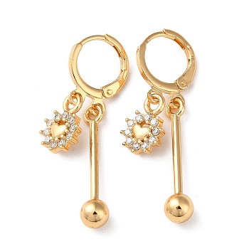 Rhinestone Sun with Heart Leverback Earrings, Brass Bar Drop Earrings for Women, Light Gold, 37mm