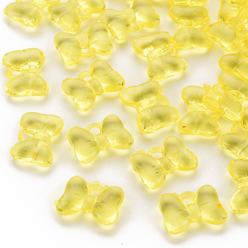 Transparent Acrylic Pendants, Bowknot, Yellow, 13.5x18x5.5mm, Hole: 2.5mm, about 625pcs/500g