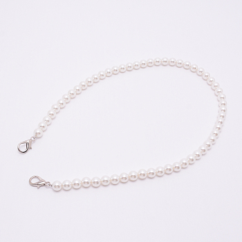 White Acrylic Round Beads Bag Handles, with Zinc Alloy Lobster Clasps and Steel Wire, for Bag Replacement Accessories, Platinum, 60.3cm