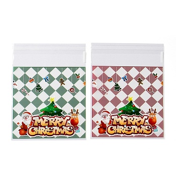 Christmas Theme Plastic Bakeware Bag, with Self-adhesive, for Chocolate, Candy, Cookies, Square, Tartan, 131~132x99~100x0.1mm, Inner Diameter: 99.5~100x99.5~100mm, 2 styles, 50pcs/style, 100pcs/bag