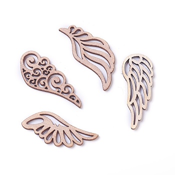 Wooden Cabochons, Laser Cut Wood Shapes, Wing, BurlyWood, 57~57.5x22~29.5x2mm