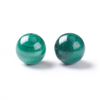 Natural Malachite Beads, Half Drilled, Round, 8mm, Hole: 1.2mm