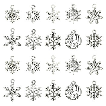 60Pcs 10 Styles Tibetan Style Alloy Pendants, Lead Free & Cadmium Free, Snowflake, Antique Silver, 18~23x14.5~17x1~2.5mm, Hole: 1~2mm, 6pcs/style