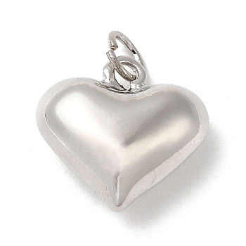 Rack Plating Brass Pendants, with Jump Ring, Puffed Heart Charm, Platinum, 15x15.5x8mm, Hole: 3mm