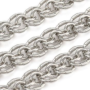 Alloy Oval Link Chains, Mesh Chains, Unwelded, with Spool, Real Platinum Plated, 16.4x14.8x6.8mm, about 3.28 Feet(1m)/Roll