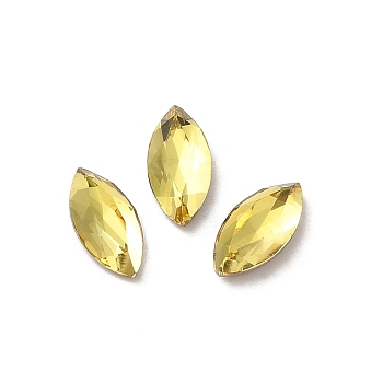 Glass Rhinestone Cabochons, Point Back & Back Plated, Faceted, Horse Eye, Citrine, 8x4x2.5mm