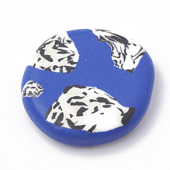 Handmade Polymer Clay Cabochons, Flat Round, Medium Blue, 19~23x5~6mm