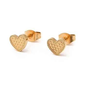 Ion Plating(IP) 304 Stainless Steel Stud Earrings, Heart, Real 18K Gold Plated, 6x7mm