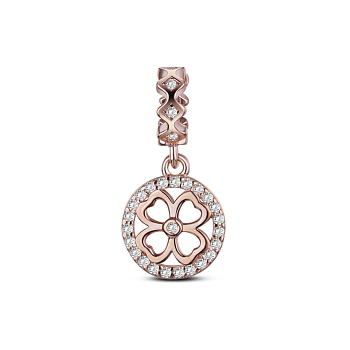 TINYSAND Four Leaf Clover 925 Sterling Silver European Dangle Charms, Large Hole Pendants, with Cubic Zirconia, Rose Gold, 19.62x9.8x7.27mm, Hole: 4.38mm