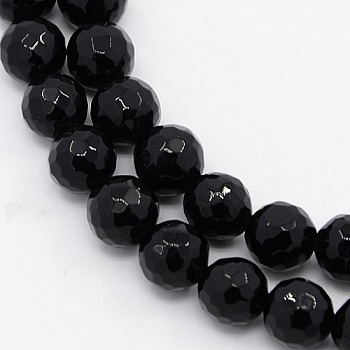 Black Stone Beads Strands, Dyed, Faceted, Round, 8mm, Hole: 1mm, about 47pcs/strand, 15 inch