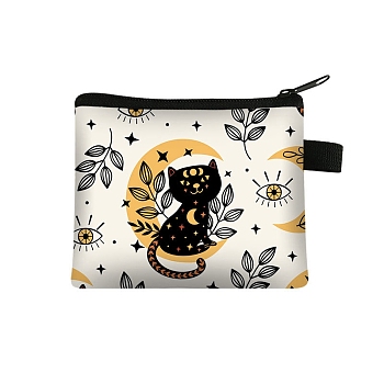 Rectangle Printed Polyester Wallet Zipper Purse, for Kechain, Card Storage, Cat Shape, 11x13.5cm