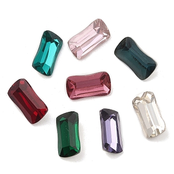 Pointed Back & Back Plated Glass Rhinestone Cabochons, Faceted, Rectangle, Mixed Color, 14x8x5mm