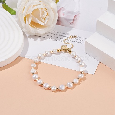 Bracelet en perles de perles naturelles avec mot porte-bonheur en laiton pour femme(BJEW-JB08165-02)-2
