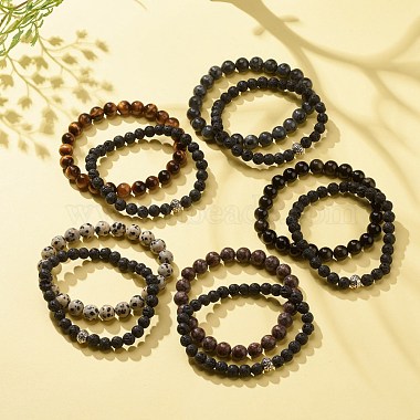 2Pcs 2 Style Natural Gemstone & Lava Rock Stretch Bracelets Set(BJEW-JB08193)-2