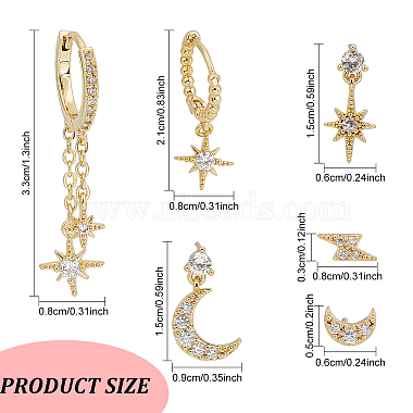 2 Sets 2 Color Brass Micro Pave Cubic Zirconia Dangle Stud Earrings(EJEW-AN0004-50)-2