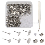 DIY Earring Making, with 304 Stainless Steel Blank Peg Stud Earring Findings & Beading Tweezers, Stainless Steel/Plastic Ear Nuts and Bead Container, Stainless Steel Color, 8.2x8.2x2.7cm(DIY-TA0001-16P)