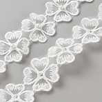 Polyester Flower Lace Trim Ribbon, with Plastic Beads, White, 1-3/8 inch(36mm)(OCOR-WH0100-66)