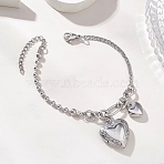 316 Stainless Steel Locket Charms Bracelets, 304 Stainless Steel Curb & Ball Chains Bracelets for Women, Heart, Stainless Steel Color, 7.40 inch(18.8cm)(BJEW-JB13180)