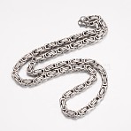 Non-Tarnish 201 Stainless Steel Byzantine Chain Necklaces, Stainless Steel Color, 23.23 inch(59cm), 6mm(X-NJEW-K062-01P-6mm)