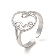 304 Stainless Steel Abstract Face Open Cuff Ring for Women, Stainless Steel Color, US Size 6 1/2(16.9mm)(RJEW-E066-06P)