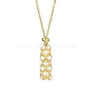 Natural Pearl Pendant Necklace, Macrame Pouch 304 Stainless Steel Necklace, Golden, 19.21 inch(48.8cm)(NJEW-JN04518)