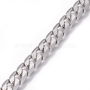 304 Stainless Steel Cuban Link Chains, Chunky Curb Chains, Twisted Chains, Unwelded, Textured, Stainless Steel Color, 7mm, Links: 10x7x1.8mm(CHS-L020-045P)