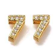 Rack Plating Number Brass Micro Pave Clear Cubic Zirconia Silde Charms, Long-Lasting Plated, Lead Free & Cadmium Free, Large Hole Bead, Real 18K Gold Plated, 8.8x6x4.5mm, Hole: 6.5x1.5mm(KK-A231-13H)