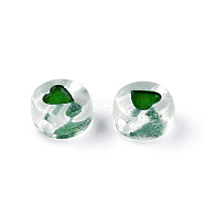 Transparent Acrylic Enamel Beads, Flat Round with Heart, Green, 7x4mm, Hole: 1.8mm, about 108000~111000pcs/15000g(MACR-N008-60F)