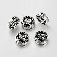 Buddhist Jewelry Findings Tibetan Style Alloy Flat Round Beads, Antique Silver, 12x5mm, Hole: 2mm(X-TIBEB-O004-55)