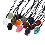 Halloween Skull Natural Gemstone Pendant Necklaces, with Resin and Nylon Thread, 27.5 inch(70cm)(NJEW-P253-A)