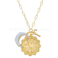 Cubic Zirconia Constellation & Opalite Moon Pendant Necklace, with Golden Brass Paperclip Chains, Aries, 19.69 inch(50cm)(PW-WG46702-01)