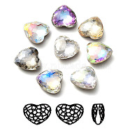 K9 Glass Rhinestone Cabochons, Flat Back & Back Plated, Faceted, Heart, Mixed Color, 12x12mm(RGLA-P035-02B-M)