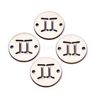 Unfinished Natural Poplar Wood Links Connectors, Laser Cut, Flat Round with Constellation, Gemini, 29.5x2.5mm, Hole: 2.5mm(WOOD-S045-139B-02)
