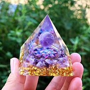 Resin Pyramid Tower Ornaments, for Home Office Desktop Decoration Good Lucky Gift , Medium Purple, 60x60x60mm(PW-WG52430-01)