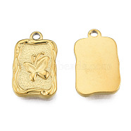 Ion Plating(IP) 304 Stainless Steel Pendants, Rectangle with Butterfly, Real 18K Gold Plated, 22x14x2.5mm, Hole: 2mm(STAS-N098-204LG)