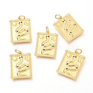 Brass Micro Pave Clear Cubic Zirconia Charms, Rectangle with Snake, Real 18K Gold Plated, 20.5x15x1.8mm, Hole: 3.4mm(ZIRC-O036-20G)
