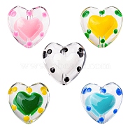 5Pcs 5 Colors Transparent Glass Heart Beads, with Enamel, Mixed Color, 12x11.5~12.5x6.5~7mm, Hole: 0.8~1mm, 1Pc/color(GLAA-YW0003-18)