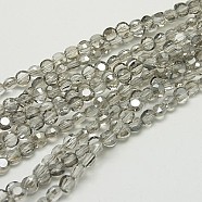 Glass Beads Strands, Faceted, Flat Round, Gray, 6x4mm, Hole: 1mm, about 72pcs/strand, 15.7 inch(X-GLAA-D019-90)