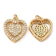 Brass Micro Pave Cubic Zirconia Pendants, Heart, Real 18K Gold Plated, 17x15x5mm, Hole: 2.7mm(KK-P236-21G)