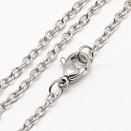 Trendy Unisex 304 Stainless Steel Cable Chain Necklaces, with Lobster Clasps, Stainless Steel Color, 17.7 inch(44.9cm), 2.5x2x0.5mm(NJEW-M057-B-01)
