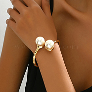 Alloy & Imitation Pearl Open Cuff Bangles for Women, Real 18K Gold Plated(GZ3682)